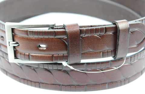 Pasek Męski Skórzany COMPLEX (PL) "ŁUSKA I" Skóra Licowa EXTRA 30 mm KASZTANOWY