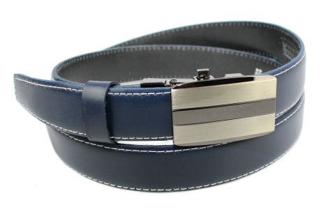 Pasek Skórzany COMPLEX (PL) Gładki Zaokrąglony Z Pełną Klamrą Automat Skóra Licowa 30 mm GRANATOWY Klamra ''SREBRNA 4''