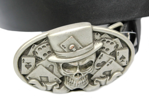 Pasek Skórzany COMPLEX (PL) Skóra Licowa 40 mm Klamra Pełna Na Bolczyk BLASZKA "CZASZKA I"