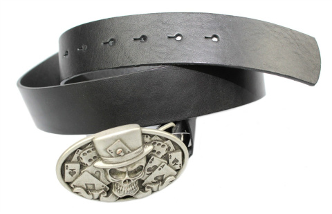 Pasek Skórzany COMPLEX (PL) Skóra Licowa 40 mm Klamra Pełna Na Bolczyk BLASZKA "CZASZKA I"