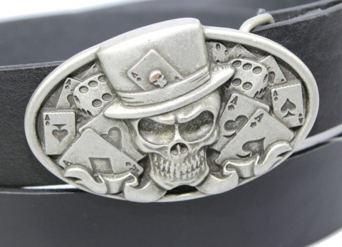 Pasek Skórzany COMPLEX (PL) Skóra Licowa 40 mm Klamra Pełna Na Bolczyk BLASZKA "CZASZKA I"