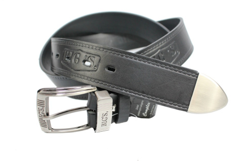 Pasek Skórzany COMPLEX (PL) Tłoczony Napis "BIG'S" Z METALOWĄ KOŃCÓWKĄ Skóra Licowa EXTRA 40 mm CZARNY