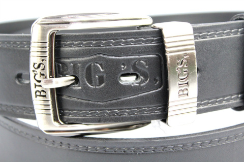 Pasek Skórzany COMPLEX (PL) Tłoczony Napis "BIG'S" Z METALOWĄ KOŃCÓWKĄ Skóra Licowa EXTRA 40 mm CZARNY