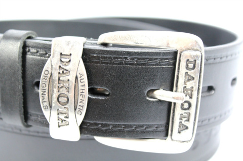 Pasek Skórzany COMPLEX (PL) Tłoczony Napis "DAKOTA" Z METALOWĄ KOŃCÓWKĄ Skóra Licowa EXTRA 40 mm CZARNY