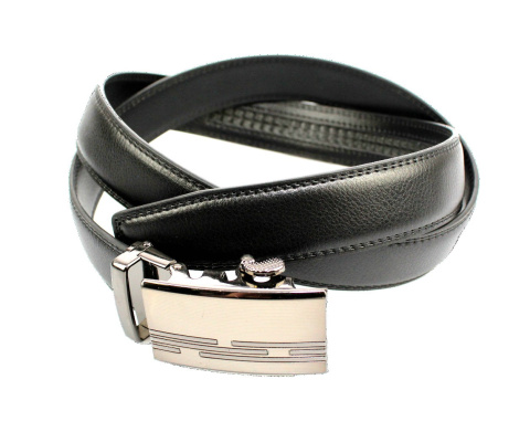 Wizytowy Pasek Skórzany 30 mm COMPLEX (PL) Pełna Klamra AUTOMAT/ZĄBEK Garnitur CZARNY Zaokrąglony AZ30/KAZ18