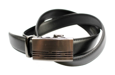 Wizytowy Pasek Skórzany 30 mm COMPLEX (PL) Pełna Klamra AUTOMAT/ZĄBEK Garnitur CZARNY Zaokrąglony AZ30/KAZ18