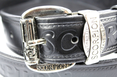 Pasek Skórzany COMPLEX (PL) Tłoczony Napis "SCORPION" Skóra Naturalna Licowa EXTRA 40 mm CZARNY