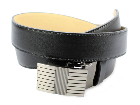 Pasek Skórzany Gładki PAS-MAX (PL) 35 mm AUTOMAT SAMOZACISK ŁAMANY KLAMRA "SREBRNA 10" Skóra Naturalna Licowa EXTRA CZARNY