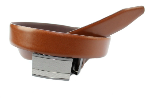 Pasek Męski Skórzany COMPLEX (PL) Gładki Z Pełną Klamrą Automat  Ząbki "SREBRNA 9" Skóra Licowa 35 mm BRĄZOWY