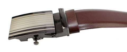 Pasek Męski Skórzany Gładki Zaokrąglony Z Pełną Klamrą Automat Skóra Licowa 35 mm Klamra ''SREBRNA 5" BRĄZOWY