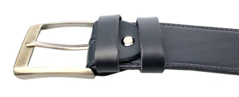 Pasek Męski Skórzany PAS-MAX (PL) "IMITACJA SZYCIA CIENKĄ NITKĄ" Skóra Licowa 40 mm GRANATOWY K82