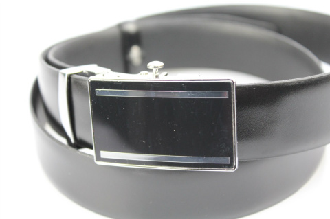 Wizytowy Pasek Skórzany 30 mm COMPLEX (PL) Pełna Klamra AUTOMAT/ZĄBEK Garnitur CZARNY Zaokrąglony AZ30/KAZ6