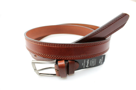 Pasek Męski Skórzany COMPLEX (PL) "BIEŻNIK I" Skóra Licowa EXTRA 30 mm KASZTANOWY