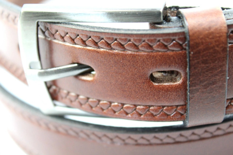 Pasek Męski Skórzany COMPLEX (PL) "BIEŻNIK I" Skóra Licowa EXTRA 30 mm KASZTANOWY