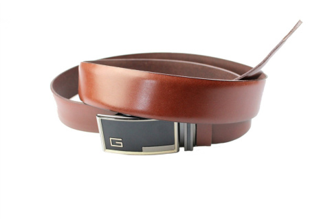 Pasek Męski Skórzany Gładki Zaokrąglony Z Pełną Klamrą Automat Skóra Licowa 35 mm Klamra ''CZARNA 1'' BRĄZOWY