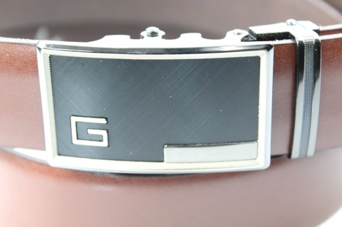 Pasek Męski Skórzany Gładki Zaokrąglony Z Pełną Klamrą Automat Skóra Licowa 35 mm Klamra ''CZARNA 1'' BRĄZOWY