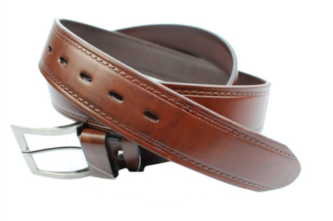 Pasek Męski Skórzany PAS-MAX (PL) "IMITACJA SZYCIA WZÓR 2" Skóra Licowa 40 mm BRĄZOWY