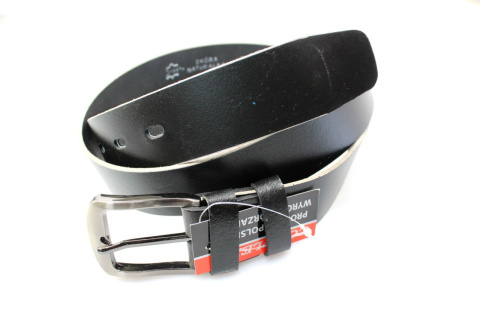 Pasek Skórzany COMPLEX (PL) Skóra Licowa Gładki 35 mm Czarny Z Kremową Lamówką