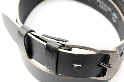 Pasek Skórzany COMPLEX (PL) Skóra Licowa Gładki 35 mm Czarny Z Kremową Lamówką