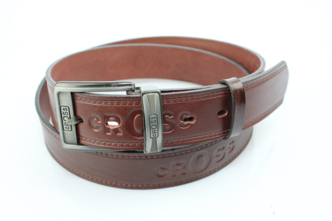 Pasek Skórzany COMPLEX (PL) Tłoczony Napis "CROSS" Skóra Naturalna Licowa EXTRA 40 mm BRĄZOWY