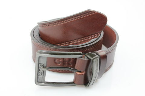 Pasek Skórzany COMPLEX (PL) Tłoczony Napis "CROSS" Skóra Naturalna Licowa EXTRA 40 mm BRĄZOWY