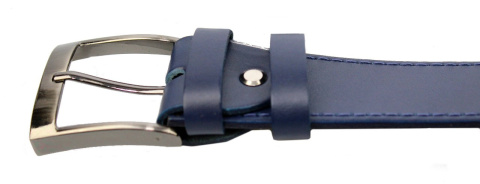 Pasek Męski Skórzany PAS-MAX (PL) Niebieski Z Niebieską Nitką Skóra Licowa 40 mm