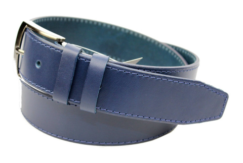 Pasek Męski Skórzany PAS-MAX (PL) Niebieski Z Niebieską Nitką Skóra Licowa 40 mm