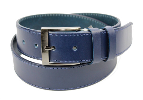 Pasek Męski Skórzany PAS-MAX (PL) Niebieski Z Niebieską Nitką Skóra Licowa 40 mm