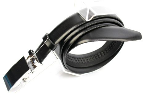 Pasek Skórzany Do Garnituru COMPLEX (PL) Zaokrąglony Z Pełną Klamrą Automat Skóra Licowa 30 mm CZARNY Klamra "CZARNA 8"