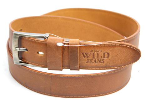 Pasek Męski Skórzany WILD IMITACJA SZYCIA BRĄZOWY Skóra Licowa EXTRA 40 mm
