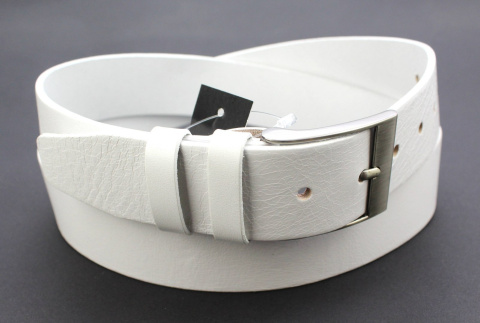 Pasek Męski Skórzany PAS-MAX (PL) Skóra Licowa EXTRA 35 mm BIAŁY Klamra Tradycyjna K10