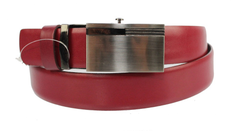 Pasek Skórzany COMPLEX (PL) Gładki Zaokrąglony Z Pełną Klamrą Automat Skóra Licowa 30 mm BORDOWY Klamra "SREBRNA 30"