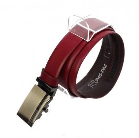 Pasek Skórzany COMPLEX (PL) Gładki Zaokrąglony Z Pełną Klamrą Automat Skóra Licowa 30 mm BORDOWY Klamra "SREBRNA 30"