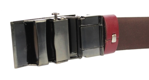 Pasek Skórzany COMPLEX (PL) Gładki Zaokrąglony Z Pełną Klamrą Automat Skóra Licowa 30 mm BORDOWY Klamra "SREBRNA 30"