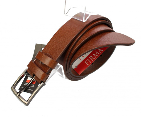 Pasek Męski Skórzany PAS-MAX (PL) Skóra Licowa EXTRA 35 mm JASNY BRĄZ K.40 Gładki Klamra Tradycyjna XXL Nadwymiar