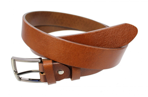 Pasek Męski Skórzany PAS-MAX (PL) Skóra Licowa EXTRA 35 mm JASNY BRĄZ K.40 Gładki Klamra Tradycyjna XXL Nadwymiar