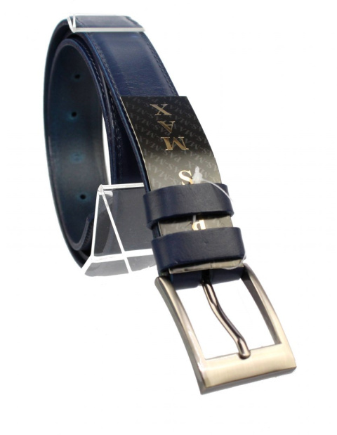 Pasek Męski Skórzany PAS-MAX (PL) "IMITACJA SZYCIA CIENKĄ NITKĄ" Skóra Licowa 30 mm GRANATOWY K82