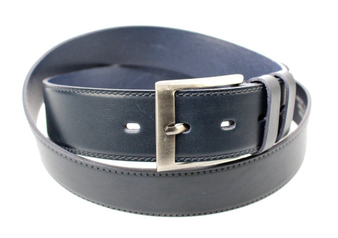 Pasek Męski Skórzany PAS-MAX (PL) "IMITACJA SZYCIA CIENKĄ NITKĄ" Skóra Licowa 30 mm GRANATOWY K82