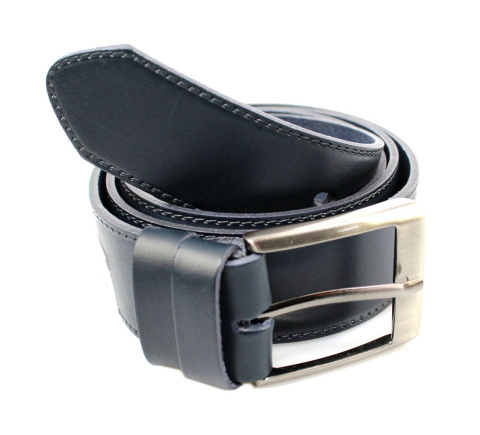 Pasek Męski Skórzany PAS-MAX (PL) "IMITACJA SZYCIA CIENKĄ NITKĄ" Skóra Licowa 30 mm GRANATOWY K82