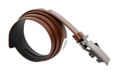 Pasek Męski Skórzany COMPLEX (PL) Gładki Z Pełną Klamrą Automat  Ząbki "SREBRNA 9" Skóra Licowa 35 mm BRĄZOWY