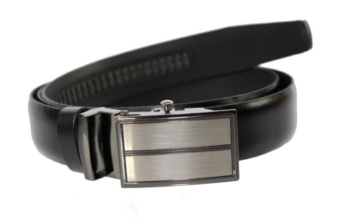 Pasek Skórzany Do Garnituru COMPLEX (PL) Gładki Zaokrąglony Z Pełną Klamrą Automat Skóra Licowa 30 mm CZARNY Klamra Srebrna 50