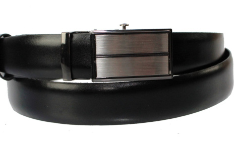 Pasek Skórzany Do Garnituru COMPLEX (PL) Gładki Zaokrąglony Z Pełną Klamrą Automat Skóra Licowa 30 mm CZARNY Klamra Srebrna 50