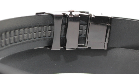 Pasek Skórzany Do Garnituru COMPLEX (PL) Gładki Zaokrąglony Z Pełną Klamrą Automat Skóra Licowa 30 mm CZARNY Klamra Srebrna 50