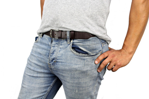 Pasek Męski Skórzany PAS-MAX (PL) Skóra Licowa EXTRA 35 mm Czekoladowy Gładki Klamra Tradycyjna k43