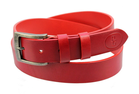 Pasek Skórzany POLSKA GALANTERIA (PL) CZERWONY Z TEKSTURĄ Skóra Licowa EXTRA 40 mm 040/02