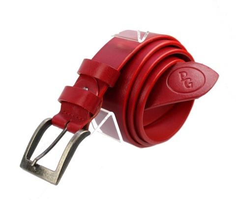 Pasek Skórzany POLSKA GALANTERIA (PL) CZERWONY Z TEKSTURĄ Skóra Licowa EXTRA 40 mm 040/02