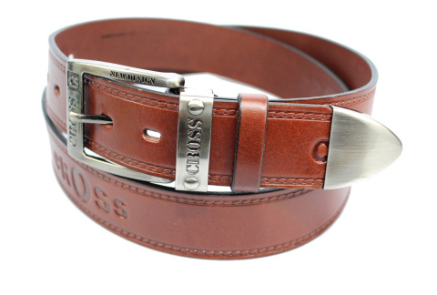 Pasek Męski Skórzany COMPLEX (PL) CROSS Z Metalową Końcówką Skóra Licowa 40 mm KASZTANOWY