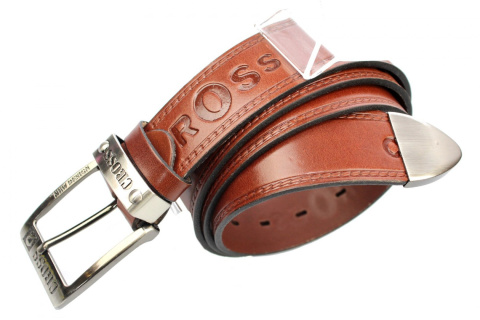 Pasek Męski Skórzany COMPLEX (PL) CROSS Z Metalową Końcówką Skóra Licowa 40 mm KASZTANOWY