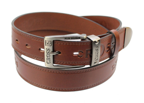 Pasek Skórzany COMPLEX (PL) Tłoczony Napis "CROSS" Skóra Naturalna Licowa EXTRA 40 mm BRĄZOWY