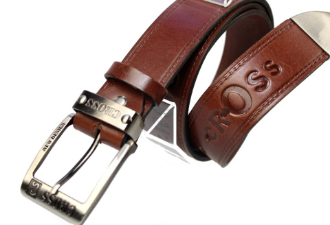 Pasek Skórzany COMPLEX (PL) Tłoczony Napis "CROSS" Skóra Naturalna Licowa EXTRA 40 mm BRĄZOWY